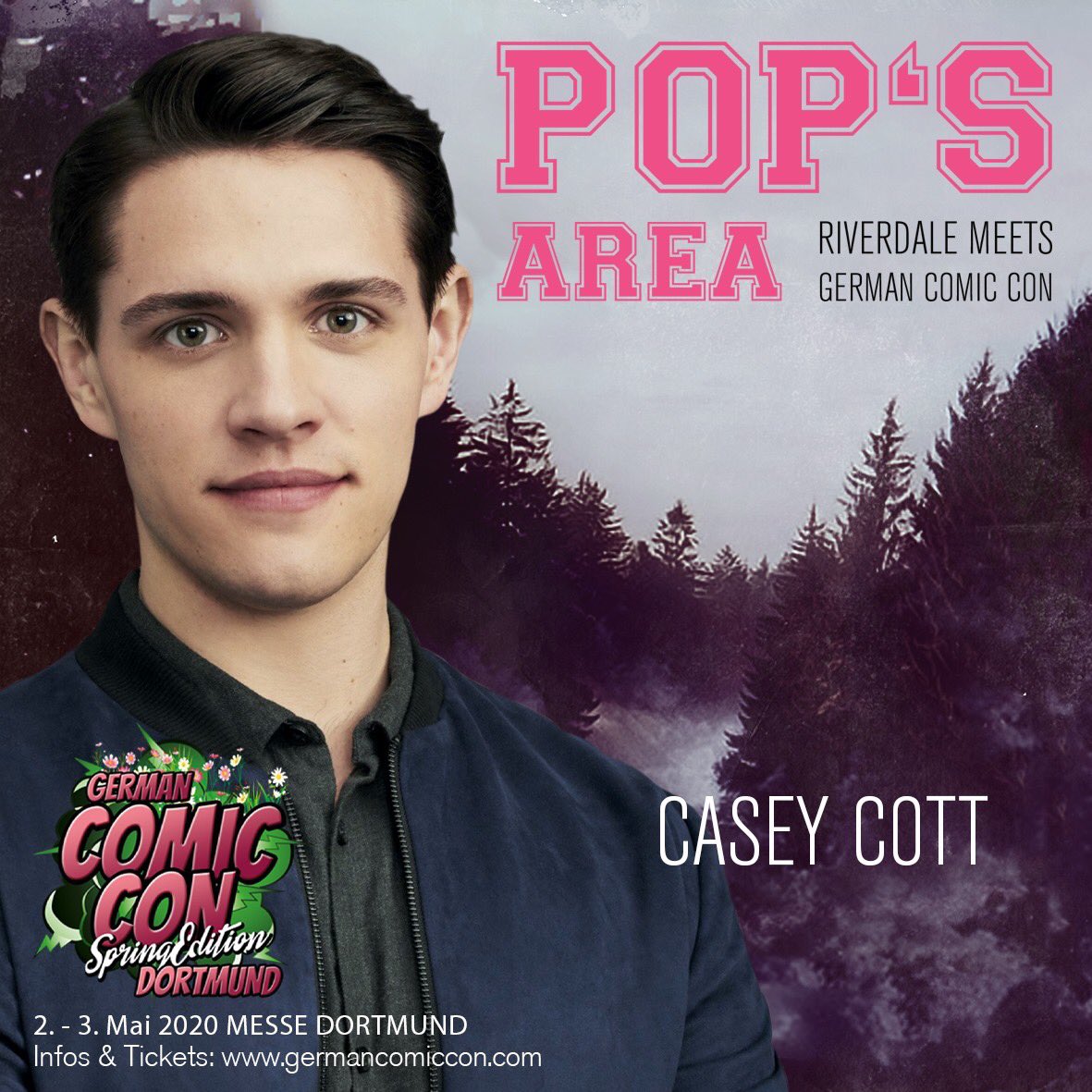 <a href="/PopsArea/">Pops Area</a>: <a href="/CW_Riverdale/">Riverdale</a> <a href="/RiverdaleTheCW/">Riverdale</a> meets #GermanComicCon #Dortmund #SpringEdition 2-3 May 2020 #Westfalenhalle Dortmund 
Tickets: germancomiccon.com/dortmund-spring

Get ready for our third #popsarea guest: <a href="/CaseyCott/">CaseyCott</a> 💙 #Riverdale #caseycott <a href="/Westfalenhallen/">Westfalenhallen</a>
