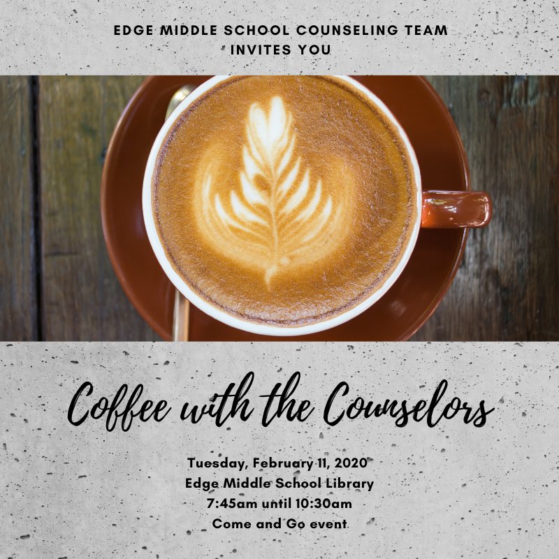 This is a come and go event for PARENTS or GUARDIANS! Pop in for coffee and bagels and a chance to chat with the counselors. Hope to see you there. More information on EMS website. #coffeewiththecounselors #meetandgreet #counselors #nationalcounselorsweek #seeyouthere