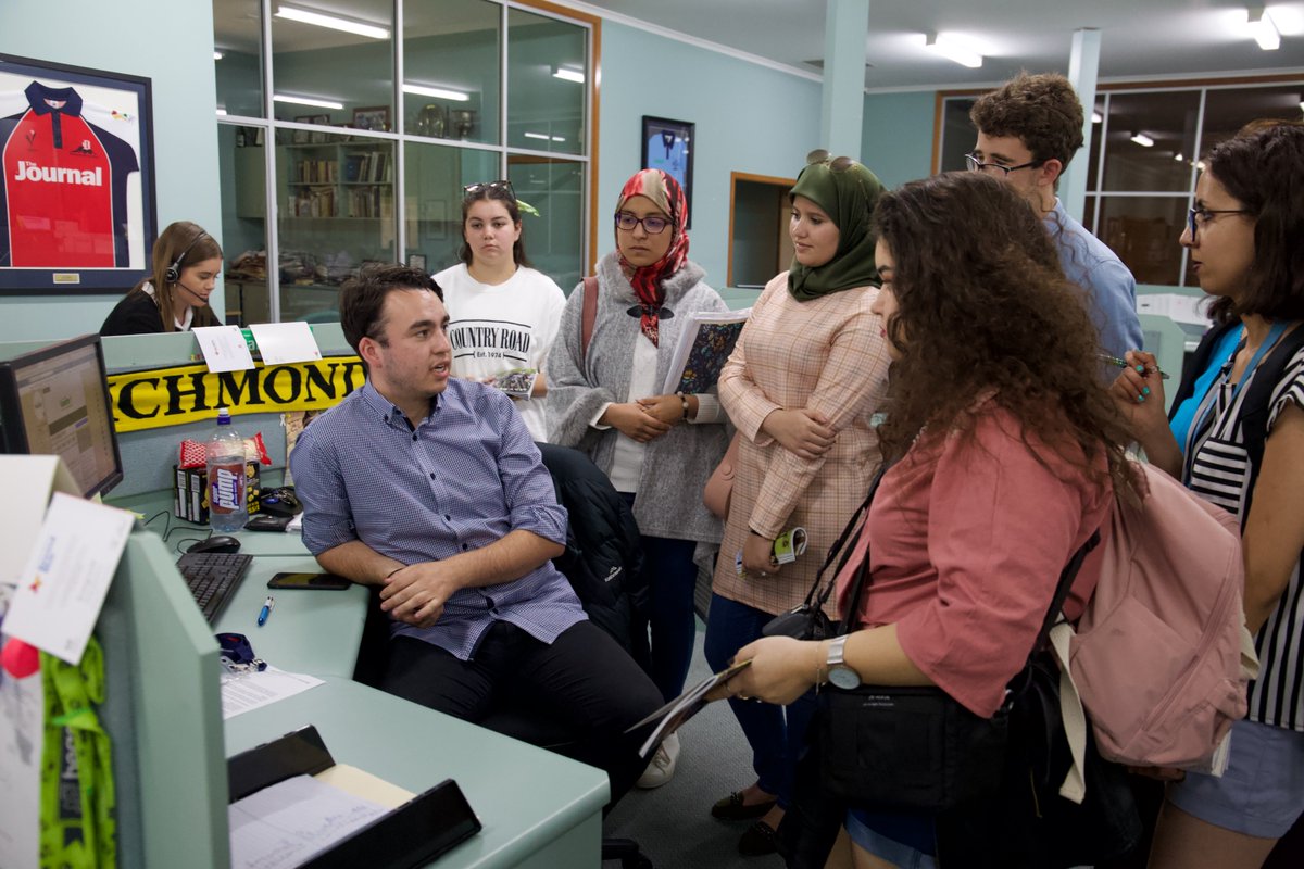 globaljx's tweet photo. One of our #OzinMorocco18 delegates, Mitch Clarke, is now a reporter for @PakenhamGazette and we couldn’t not take our #MoroccoinOz20 @AustArabCouncil delegates to see him at work. Mitch and his colleagues gave the delegates an in-depth overview of Star News Group’s operation. https://t.co/2gY5zKFU7b