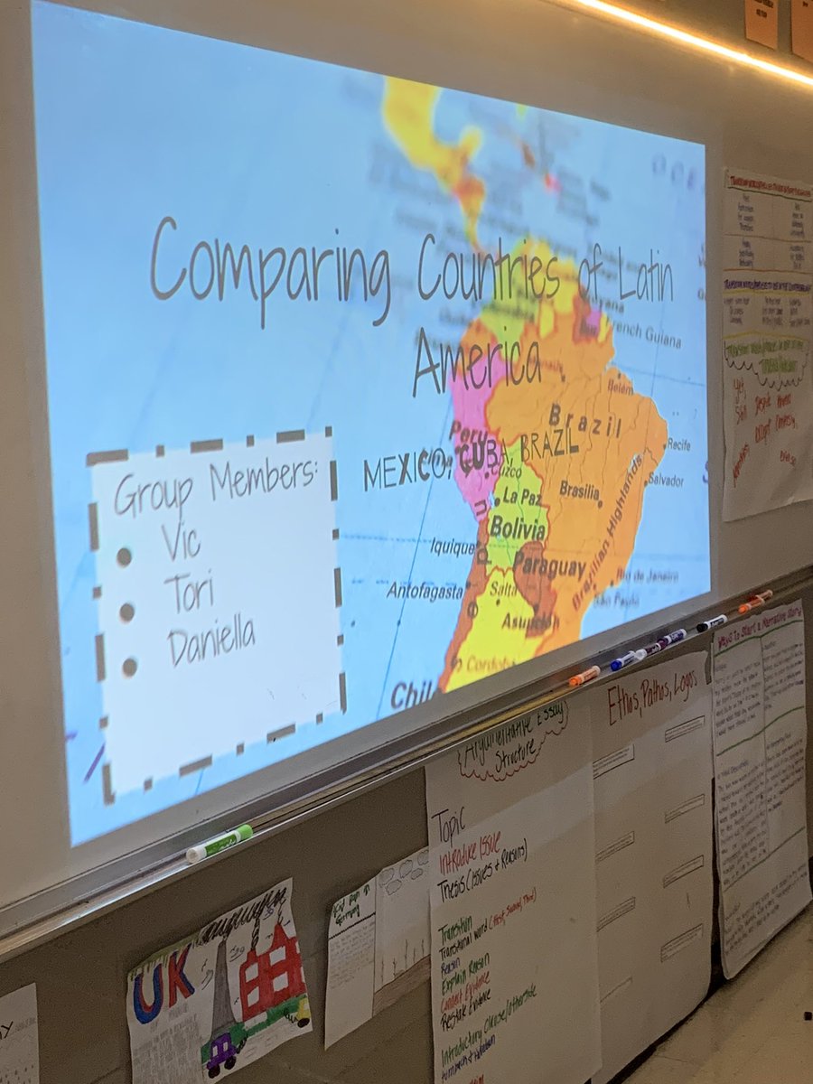RMSmrsScott's tweet photo. Social Studies students worked on a digital jigsaw activity Ss learning about factors that impact where people live in Latin America. They made it a competition to make the most professional slide :-) #iteachss https://t.co/QLsUgGHubp