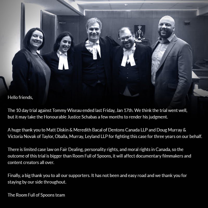 UPDATE: 10 Day TRIAL against #TommyWiseau has ended - Now waiting for judgment. #RoomFullofSpoons #unauthorized #documentary about #TheRoom // For all available court docs: bit.ly/webRFOS