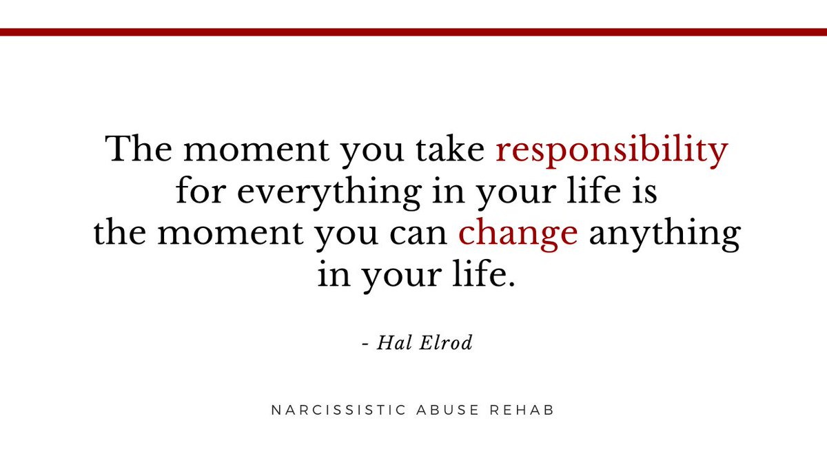 narcabuserehab's tweet photo. "The moment you take responsibility
for everything in your life is
the moment you can change anything
in your life."

Words by #HalElrod

This is a hard but powerful lesson that can move you from pain to possibility to purpose.

#NarcissisticAbuse
#MentalHealth
#StayInYourLight https://t.co/g1m6S3hSqo