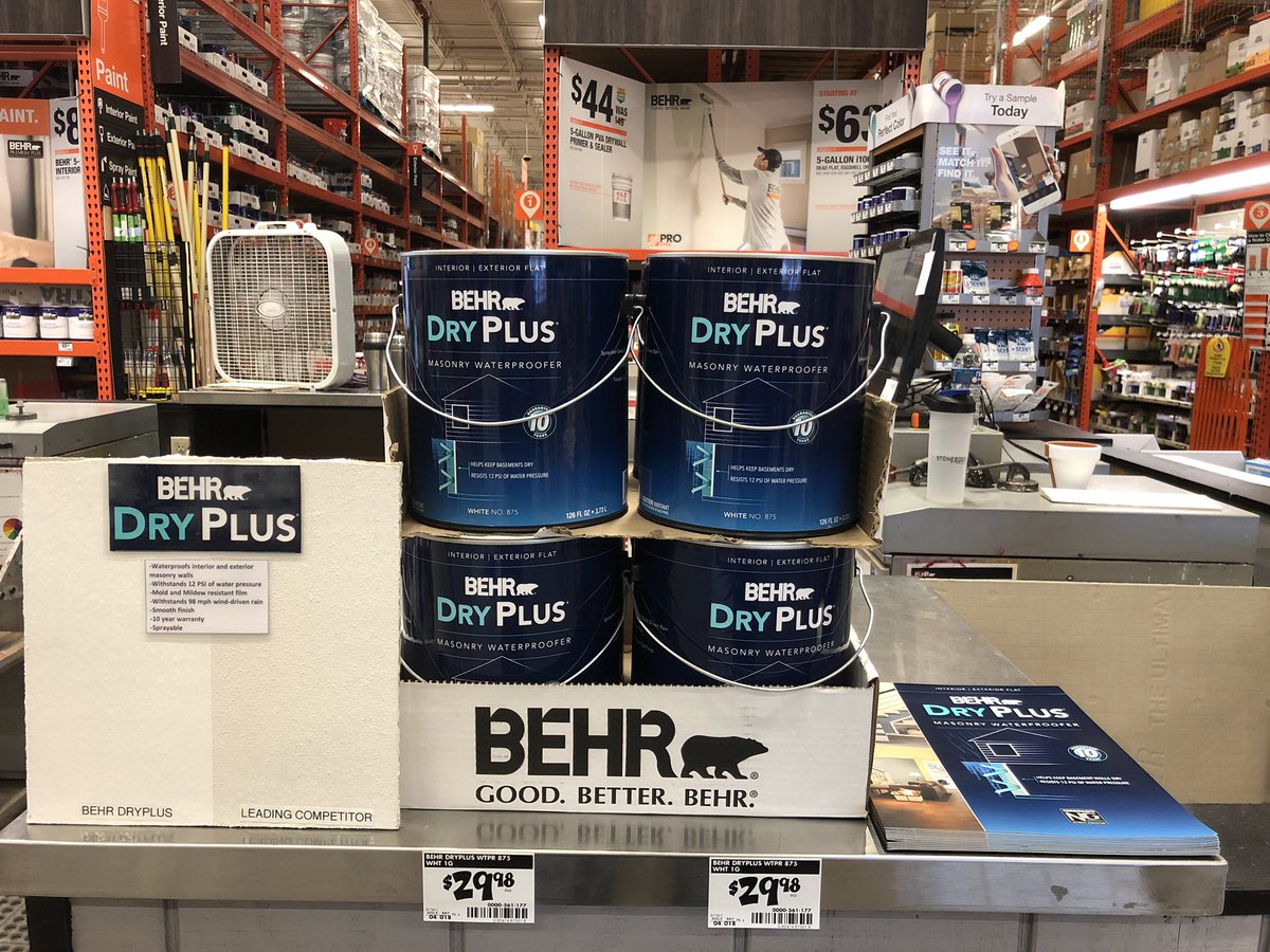 ‘‘Tis the season for wet basements 💦. Keep the water out with #Behr #DryPlus! Talk to your BEHR Rep about setting up a display in your store!