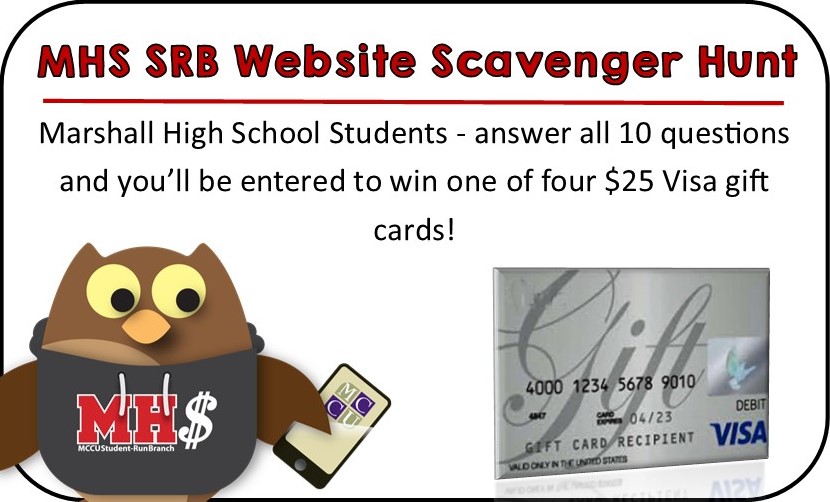MarshallCommCU's tweet photo. Attn: Marshall High School students! The #MHSSRB website scavenger hunt starts tomorrow. Hunt, learn, win. It's that easy! https://t.co/6Mwz9sVLFF https://t.co/DxiaZjwxYY