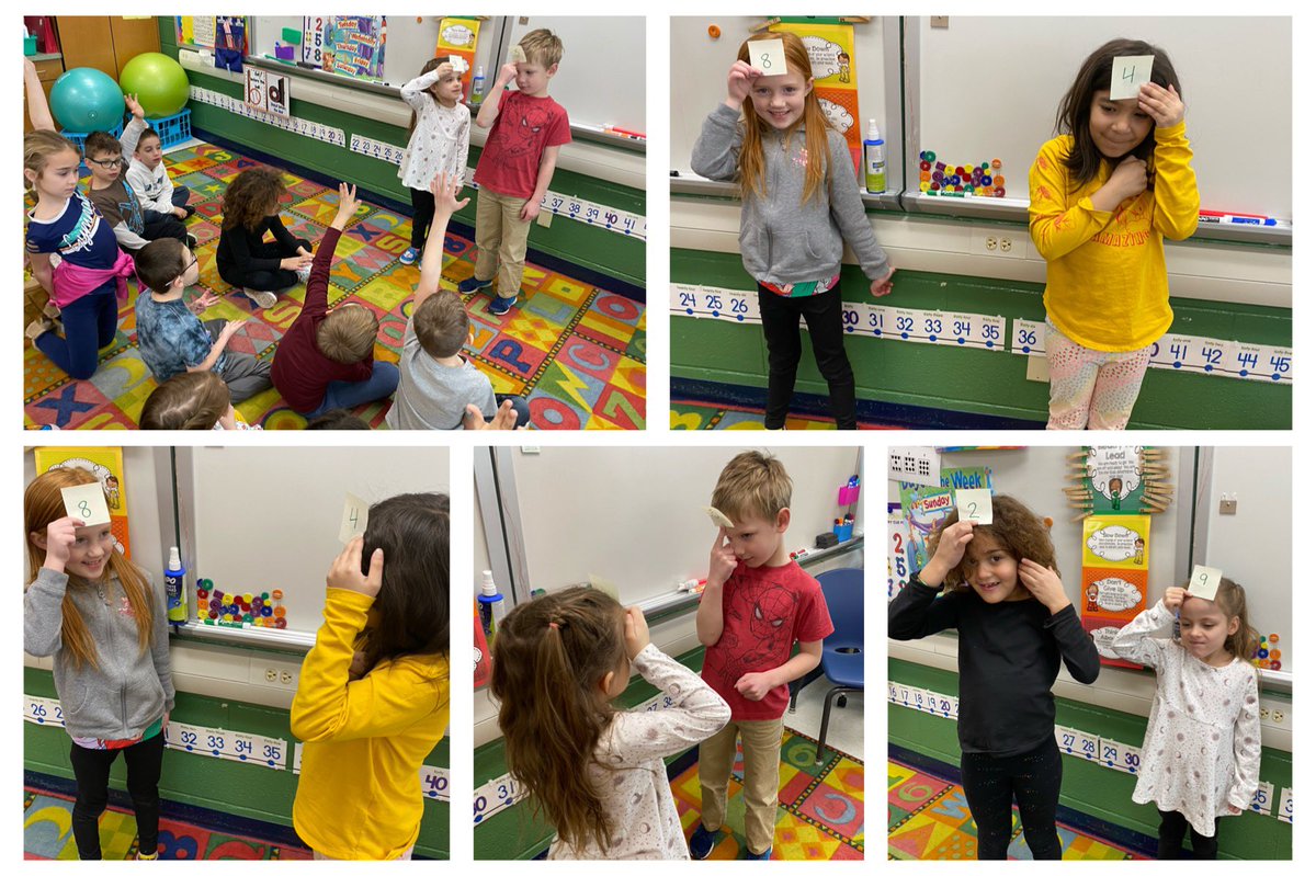 MissETechie's tweet photo. We played headbands with a twist today! Our classmates gave us the sum of our numbers, and we had to find the missing #addend without looking at our sticky note! These math detectives rocked it! https://t.co/XFCQF16kKX