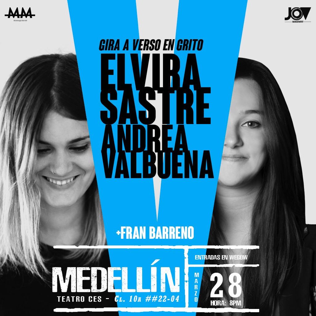 elvirasastre's tweet photo. MEDELLÍN,
por fin están los boletos disponibles.
Nos vemos el 28 de marzo a las 20h en Teatro Ces.
Habrá dos tipos de boleto:
- M&amp;G: incluye charla con nosotras, fotos, firma y mucho amor.
- Boleto normal.
https://t.co/I8w9XrLGRu
@algunandrea 
@franbarreno 
@JovManagement https://t.co/JtWja3L1f0