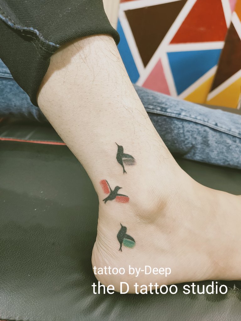 The D Tattoo Studio on X: "Colourful small Bird tattoo on leg Please like n support..... #tattoo #birds #flying #thedtattoostudio #raipur https://t.co/wX8DABsXUA" / X