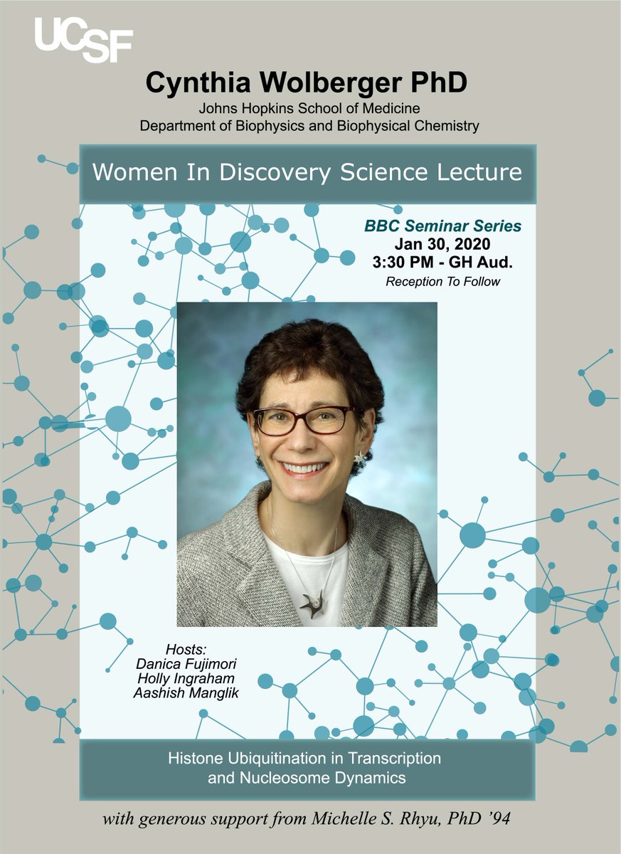 Holly Ingraham (@hollyingrahamsf) on Twitter photo Mark you calendars - the very FIRST Women in Discovery Science Lecture <a href="/UCSF/">UC San Francisco</a> given by <a href="/CWolberger/">Cynthia Wolberger</a> from @hopkinsmedicine on #Histones and Ubiquitination 🧬. Thursday Jan 30th, 3:30 GH with Reception to Follow. Mark you calendars - the very FIRST Women in Discovery Science Lecture <a href="/UCSF/">UC San Francisco</a> given by <a href="/CWolberger/">Cynthia Wolberger</a> from @hopkinsmedicine on #Histones and Ubiquitination 🧬. Thursday Jan 30th, 3:30 GH with Reception to Follow.