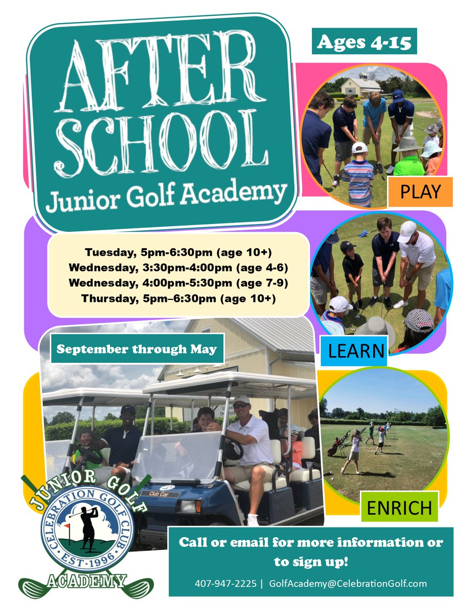 Looking for after-school activities for the kids this year? Join us every Tues-Thurs for After School Junior Golf Academy at Celebration Golf Club!