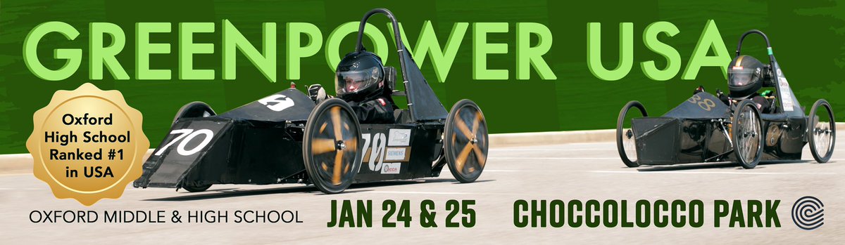 CityOfOxfordAL's tweet photo. Come out to @ChoccoloccoPark tomorrow and Saturday (Jan 24&amp;25) for the first ever Choccolocco GreenPrix @Greenpower_USA race hosted by @OHSJackets1🏆🏎
For more info visit: https://t.co/ozXb41MJfM

 #Vis1on #GoBigO #OxfordAl #OHSrobotics #GreenPowerUSA https://t.co/A5FTnLfVZn