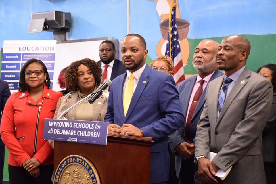 VoteforDarius's tweet photo. Members of the Delaware Legislative Black Caucus supporting @JohnCarneyDE $50M investment in Wilmington Schools. #netde @NCSLeducation @CSGovts @DemGovs @ncslorg @NBCSLNews #learningneighborhoods https://t.co/JNIVCftc2z
