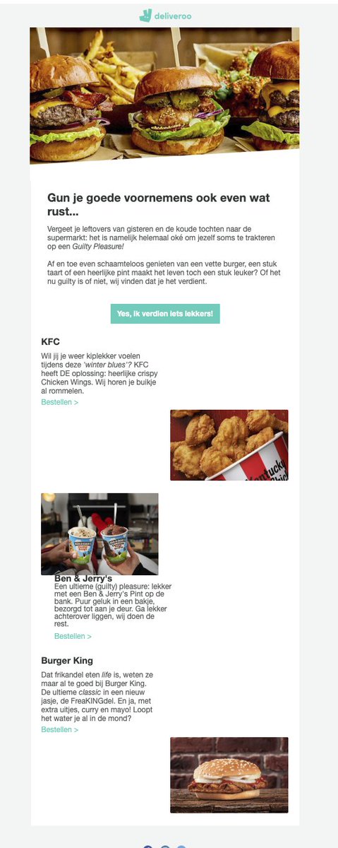 Charlotte_030's tweet photo. @Deliveroo_NL Waar heb ik dit aan verdiend? Iets te 
veel leed voor mijn inbox. Jullie zijn de fatsoenlijke vega(n)opties vergeten. (Bier en taart telt niet.) Thank me later 😜 https://t.co/kvqyhvbyYP