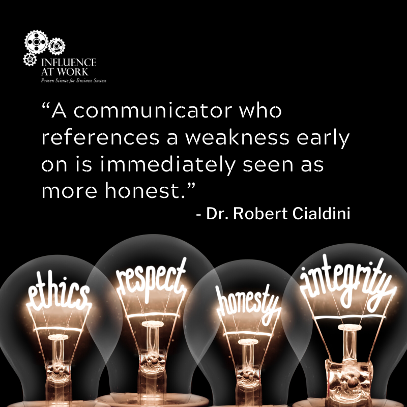 RobertCialdini's tweet photo. The next time you are trying to build trust with someone, disarm them by sharing a misstep you made — then hit them with your credentials. Showing that vulnerability first will make your audience more receptive to believe what you say next. For more:  https://t.co/7iKxmPOoJF https://t.co/LkdsSBqnS1