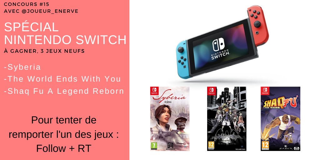 Joueur_enerve's tweet photo. C'est parti pour le #Concours 15 consacré à la #Nintendo #Switch : 3 jeux neufs à gagner ! Pas de cochonneries de codes. 1 jeu par gagnant. TAS le 31/01. La règle : Follow + RT. Ceux qui ne font que des concours = exclus. Bonne chance à tous !🎁🎁🎁 #PhysicalResistance https://t.co/YU0Usk5Ohi