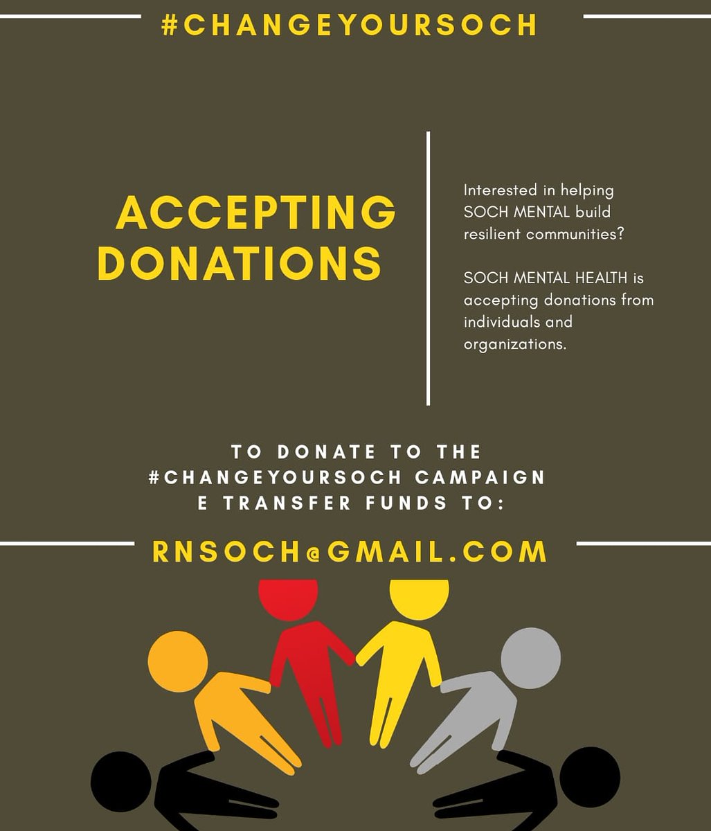 SOCH Family with the growing needs of our community we are aiming to expand our programming for 2020/2021 &amp; we need your support! We are accepting donations via e-transfer to rnsoch@gmail.com. We humbly request your support. 🌼 #ChangeYourSOCH #mentalhealth