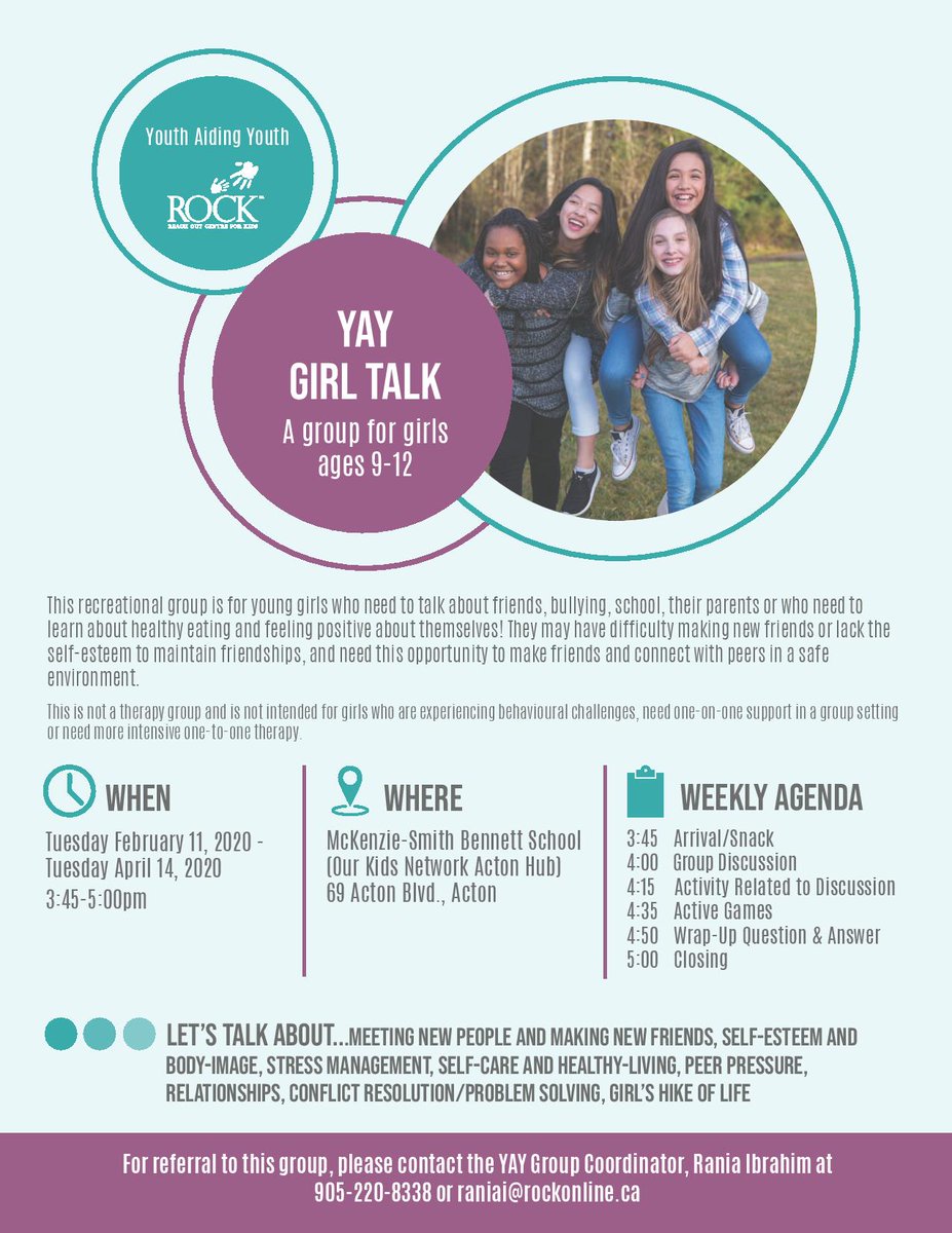 Hey folks! We still have spaces available for our Acton and Milton social skills groups! Please share and help us spread the word 😀 To register, families can get in touch with the YAY Program Facilitator, Rania Ibrahim at raniai@rockonline.ca