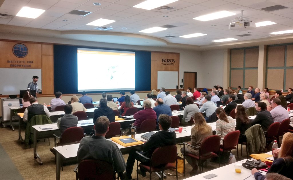 UTGeophysics's tweet photo. Zach Sickmann, a postdoc here at UTIG, gives new information about the geological history of the southern Gulf of Mexico and enigmatic structures known as the Mexican Ridges. @GbdsUtig Annual Meeting 2020. https://t.co/Q36DnDHGAM
