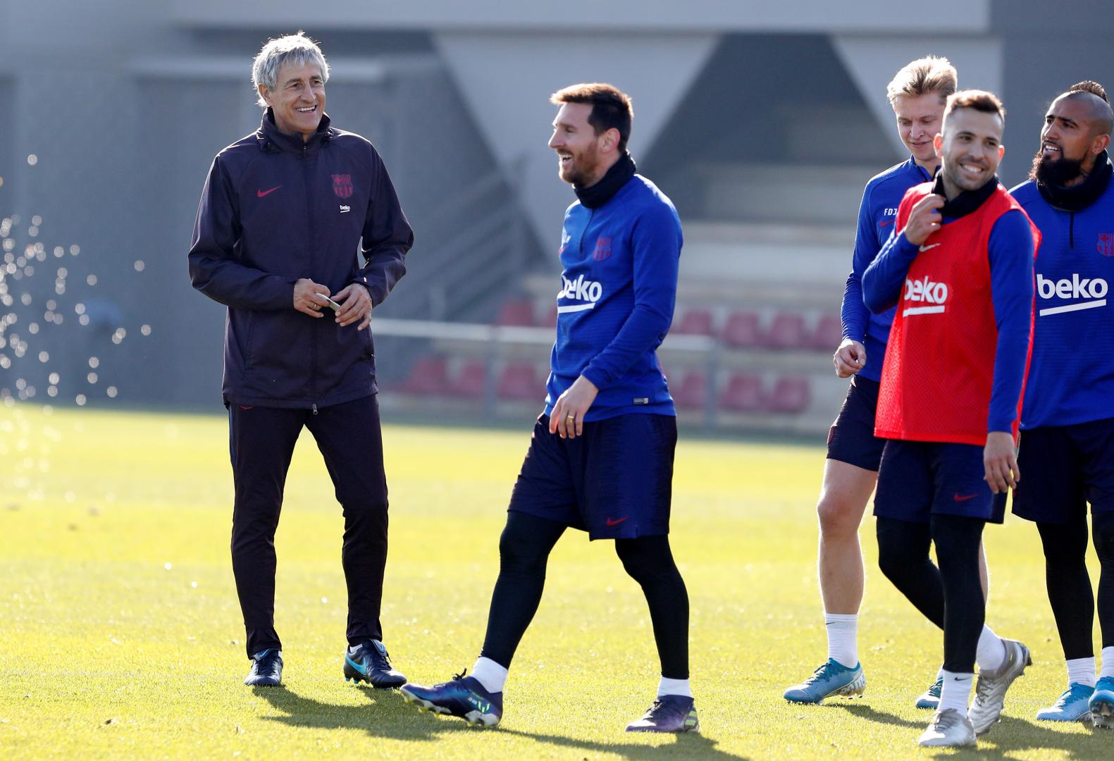 Quique Setién, junto a Leo Messi (Foto: FCB).