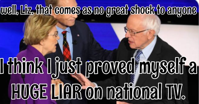Heath_C_Walker's tweet image. #DemDebate #DemDebate7 #DemDebates #RefundWarren #PresidentSanders #Bernie2020 #MedicareForAll 
@SenWarren this is how the vast majority saw it. You proved that believing women can&apos;t lie or be corrupt IS SEXIST. You are obviously both, like Hillary. Go be a lobbyist.