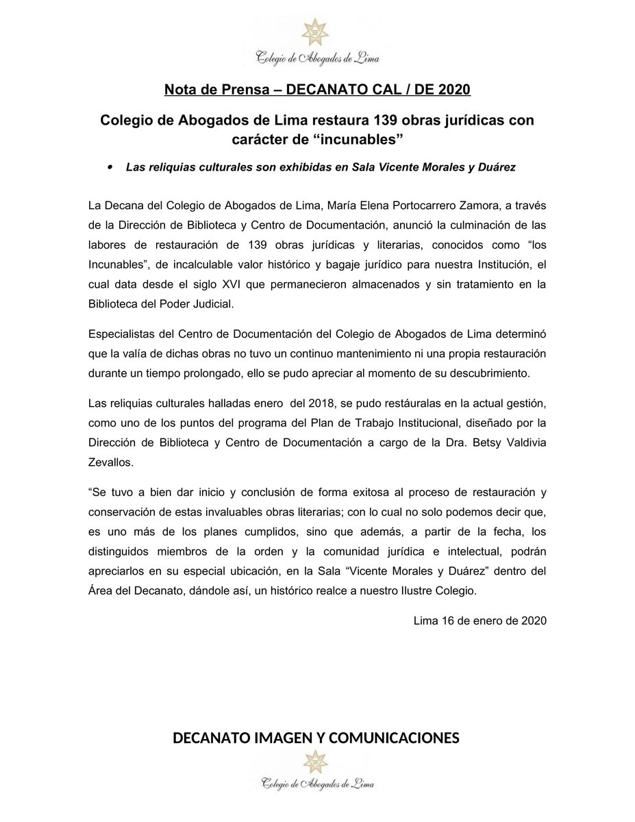 María Elena Portocarrero Decana CAL tweet media