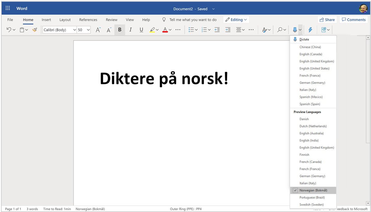 NEW! Dictation (speech to text) for 5 new languages will start rolling out to Office apps (Word, PPT, #OneNote, Outlook) in the coming weeks 🌍 #BETT2020 #MIEExpert #accessibility
 
🇩🇰 Danish
🇳🇱 Dutch
🇫🇮 Finnish
🇳🇴 Norwegian
🇸🇪 Swedish
 
🔗 Aka.ms/FridayBettBlog