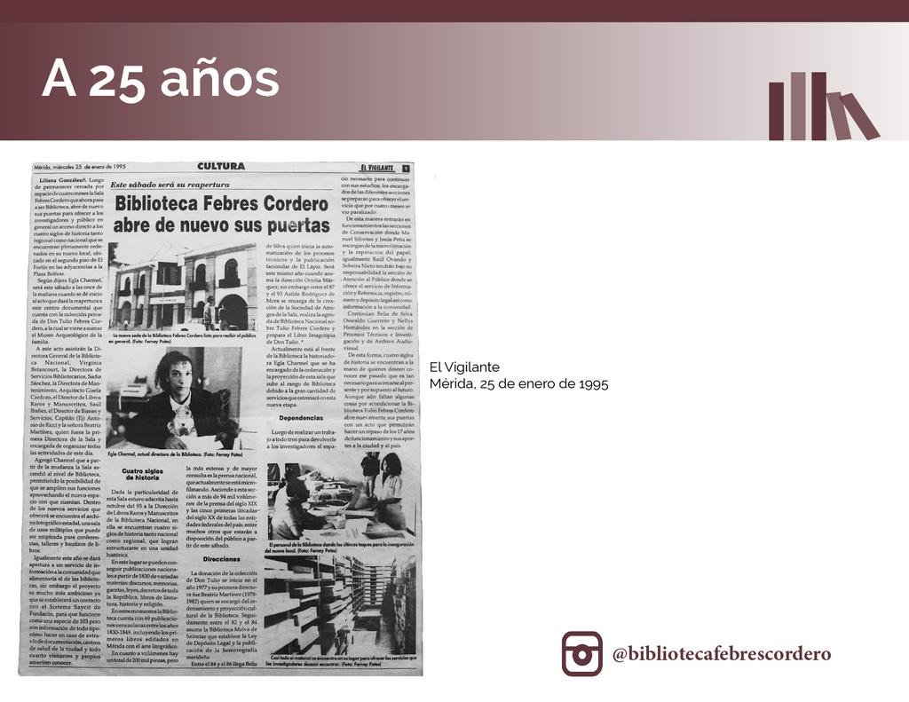 bibliotecafecor's tweet photo. #EnLaFoto | El 29 de enero de 1995  fue inaugurada la nueva sede de la Biblioteca Febres Cordero, ubicada en el edificio El Fortín, al frente de la Plaza Bolívar de la ciudad de Mérida, en un área de 900 metros cuadrados

#Merida_ve
@BiblioNacional https://t.co/bXT8lx90Ir