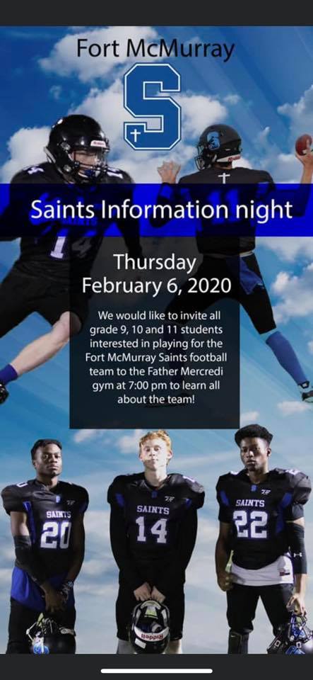 FMCSD's tweet photo. Calling all Saints!  The Saints are preparing for the next year of football! 🏈

The parent and student information evening is set for February 6th! 

#WeAreFMCSD #ymm #rmwb @FMCSDSaints https://t.co/lFtzdjYHhl