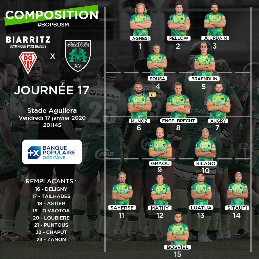 [Le XV de l'USM]

💥 La Banque Populaire Occitane vous dévoile la composition qui s'apprête à défier le <a href="/BOPBweb/">BOPBweb</a> !

Qu'en pensez-vous ?

#USM #AllezSapiac #Rugby #PROD2