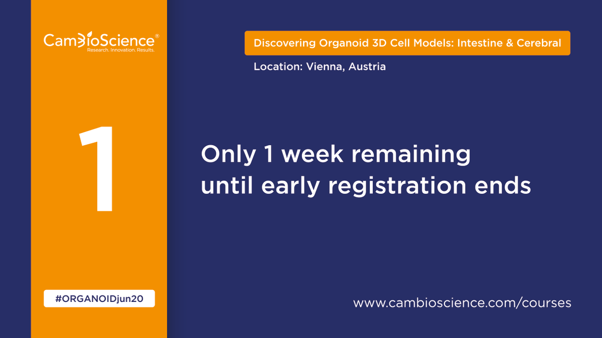 CamBioScience's tweet photo. Only 1 week remaining until early registration ends for the Discovering #Organoid 3D Cell Models: #Intestine & #Cerebral course!
Find More Information Here: https://t.co/ujSfviEUuW
#CamBioScience #Lifescience @koo_lab @JensPuschhof https://t.co/oIfroqGoDQ
