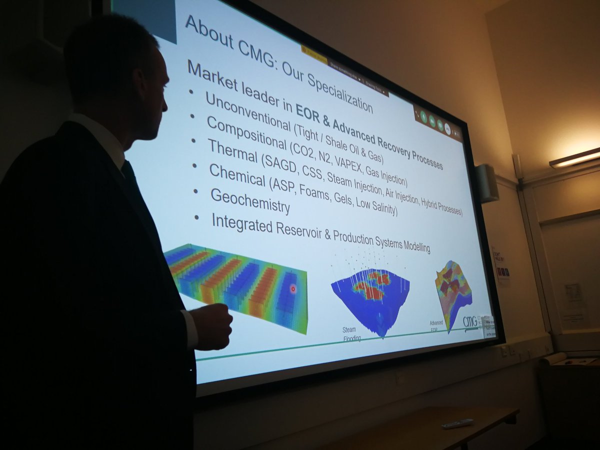HWU_IGE's tweet photo. It was great to have Ryan Schneider, CEO of @CMG_software, presenting to our #MSc and #PhD students about the #futureofsimulation! #oilandgas #geoenergy #research #innovation #artificialintelligence https://t.co/V8q5RCNurH