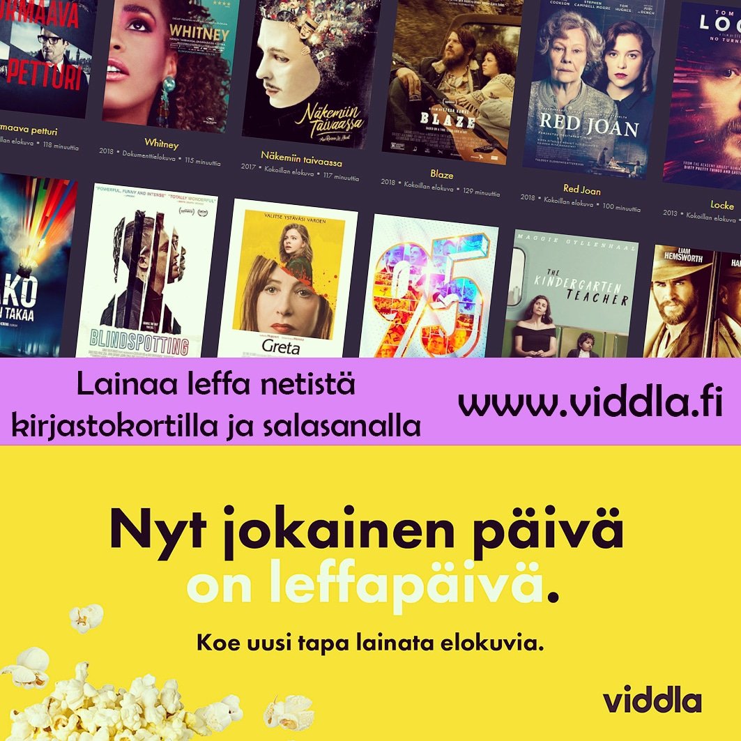 KirjastoMantsa's tweet photo. #mäntsälä #kirkeskirjastot #viddla #leffojakirjastosta #elokuviin #eaineistot #kotisohvalle #kirjastokortilla #kaikkeakivaa #kunnanpalvelu #sinulle https://t.co/YiRPwvaH3m
