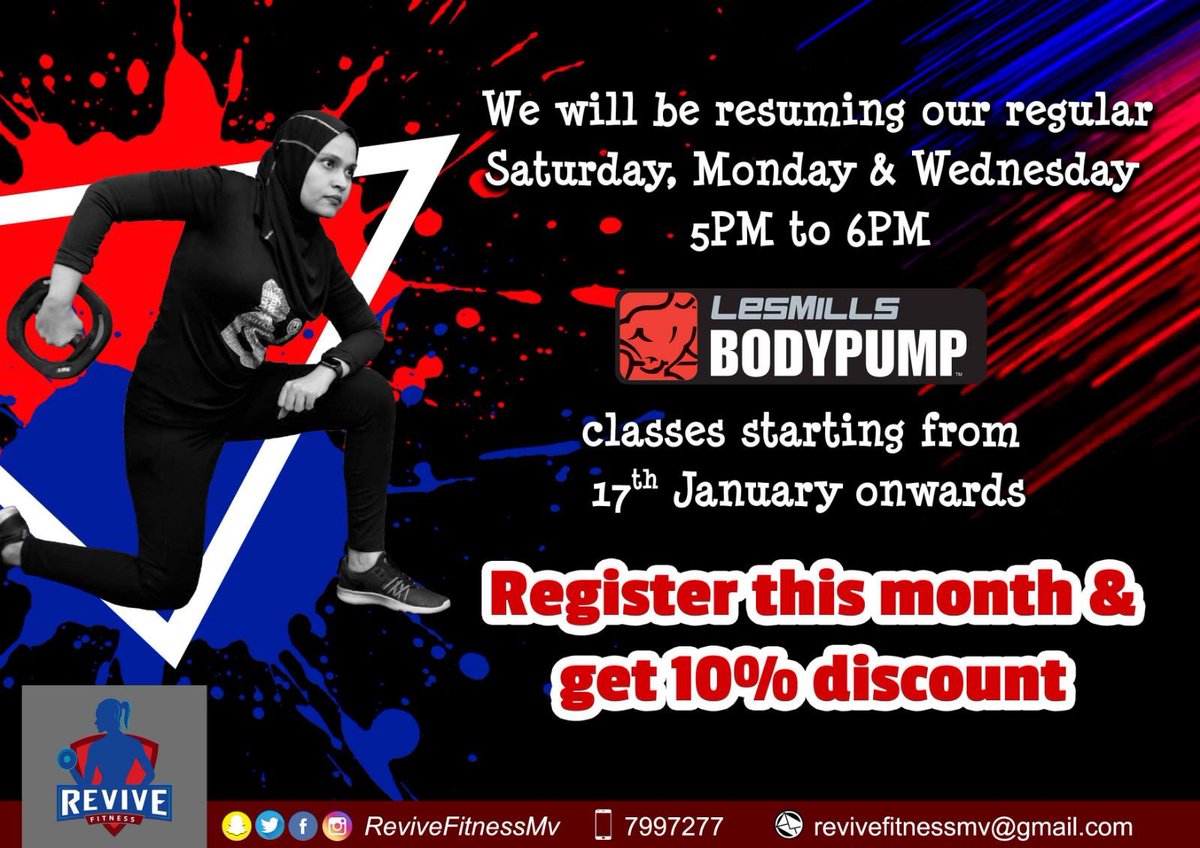 ReviveFitnessMv's tweet photo. Hurry and get registered. 

Limited slots. 

For more information please contact our hotline number 7997277 https://t.co/AOU5yaXse5