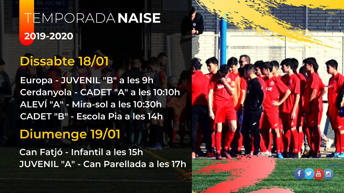 NAISEFC's tweet photo. 🤗 Seguim!⚠️ Aquesta jornada ⚽️ jugarem contra Can Fatjó, Europa, Cerdanyola, Mira-sol, Escola Pia i Can Parellada!🔴

😌 A seguir treballant! ⭐️ amb SENTIMENT!

SOM-HI NAISE! SOM-HI "REDS"! 🦁

#valorsNAISE #sócNAISE #somNAISE https://t.co/BanutUXbBz
