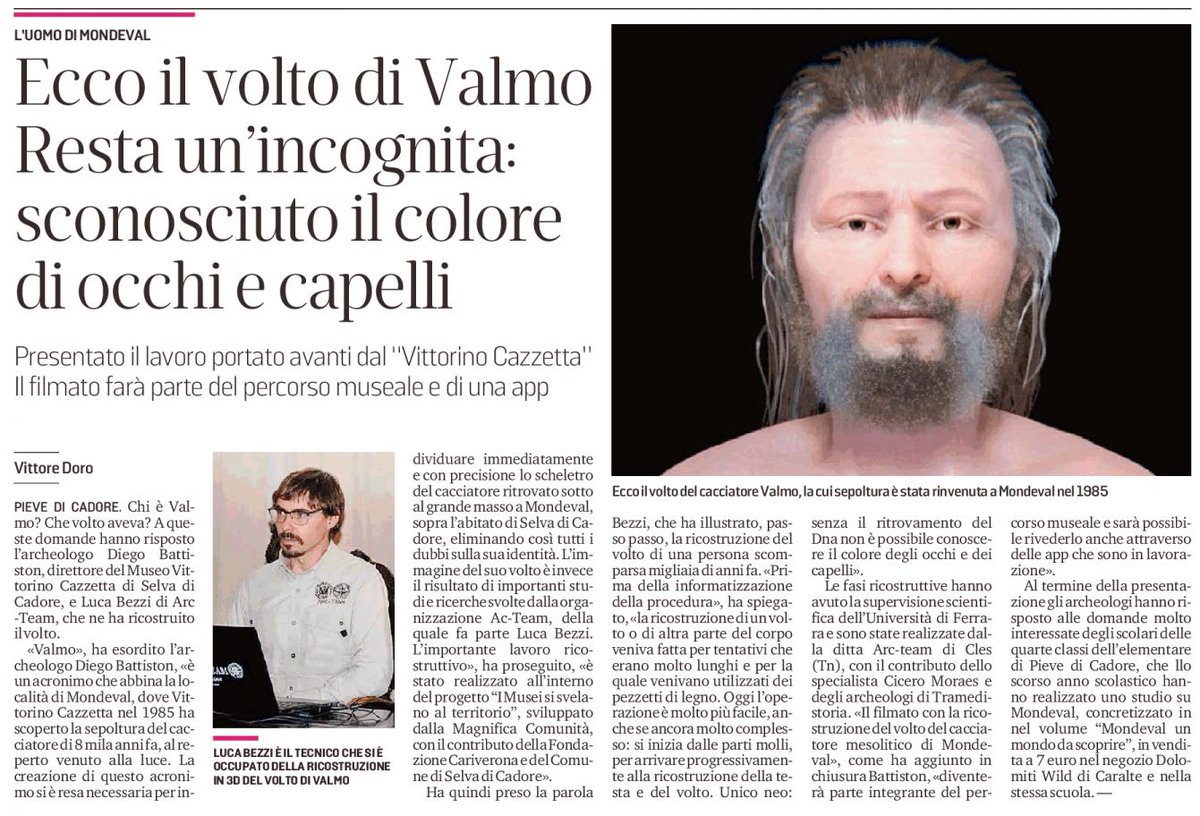 DolomitesUNESCO's tweet photo. Interessantissima ricerca che cambierà il nostro sguardo sulla conca di #Mondeval. Attribuire un volto a #Valmo ci permette di avvicinarci alla storia di quel cacciatore mesolitico la cui antica sepoltura risulta ancor oggi alla quota più elevata d’#Europa. Credit: @CorriereAlpi https://t.co/STwEPSbRSq