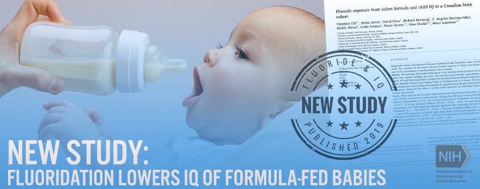 FluorideAction's tweet photo. STUDY: Large decrease in the IQ of children who were fed formula reconstituted with fluoridated tap water compared to those living in unfluoridated areas.

This is the fifth recent study finding neurotoxic harm from early life exposure to fluoride: https://t.co/kLToXGRoDc https://t.co/hBbb2ecVem