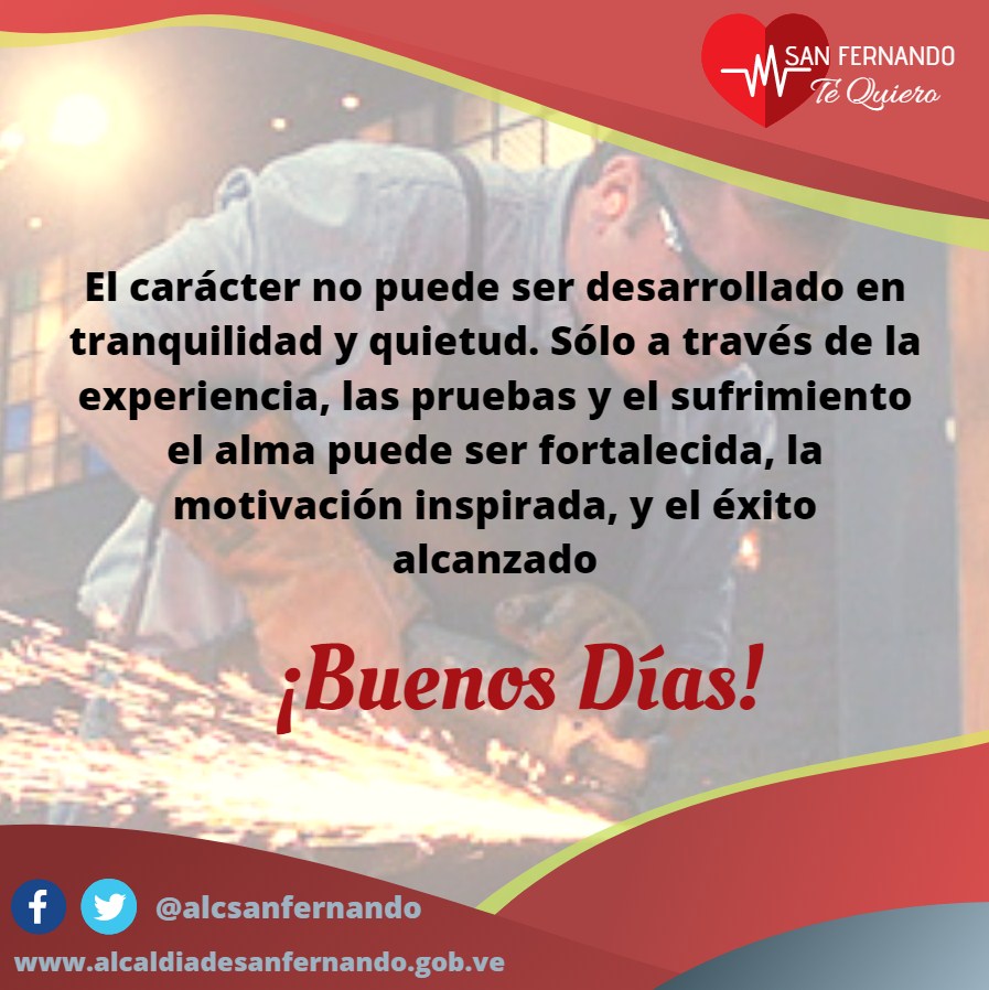 AlcSanFernando's tweet photo. El carácter no puede ser desarrollado en
tranquilidad y quietud. Sólo a través de la experiencia, las pruebas y el sufrimiento el alma puede ser fortalecida, la motivación inspirada, y el éxito
alcanzado. Bendiciones para todos y que Dios multiplique el fruto de sus manos!!! https://t.co/7VaNHUAtD3