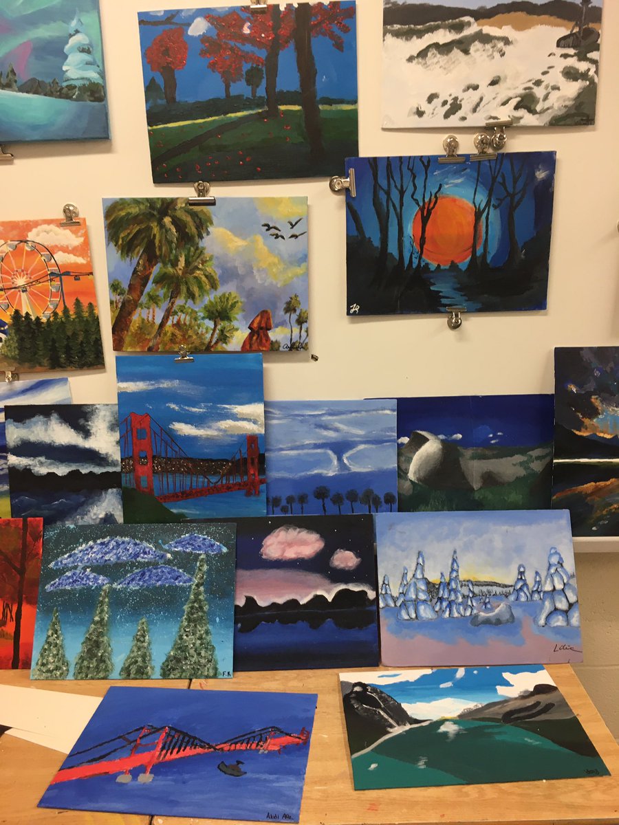 RHHSshowcase's tweet photo. Incredible results on their first Acrylic Paintings in Grade 9 Visual Art...  Now on display in rm 2004 @RHHS_YRDSB #VisualArt https://t.co/TZJ5Xxb0l6