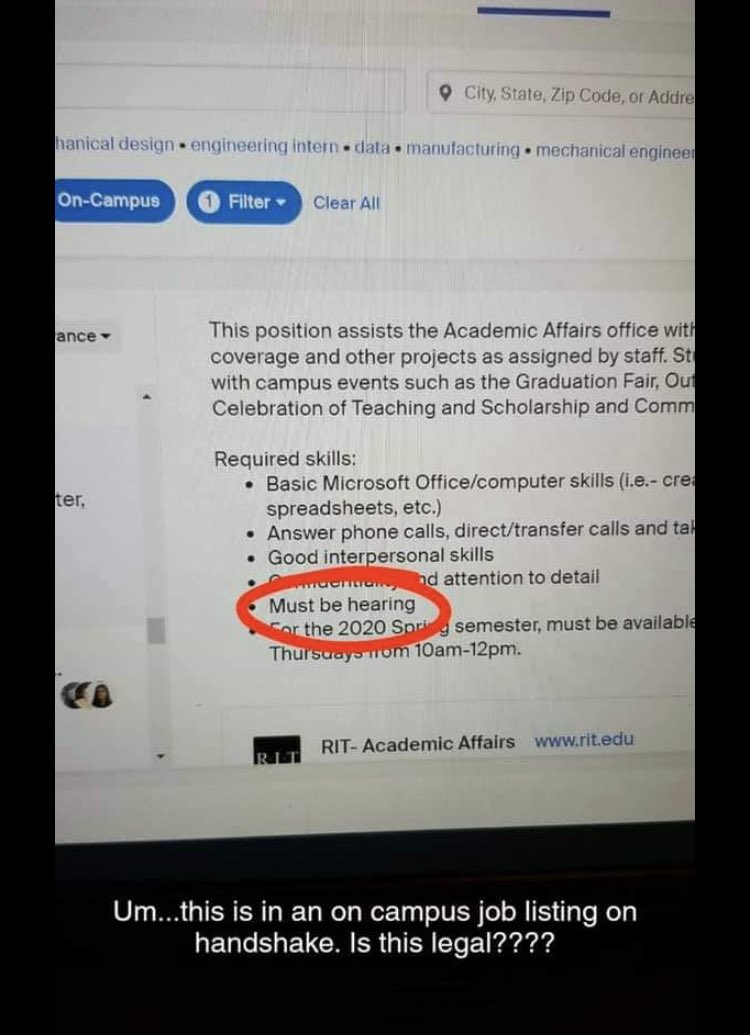 Hey ⁦<a href="/RITtigers/">RIT</a>⁩ what happened to ⁦<a href="/RITNTID/">RIT/NTID</a>⁩ being a “crown jewel”? Why is your academic affairs department discriminating against deaf people? - a 2008 graduate