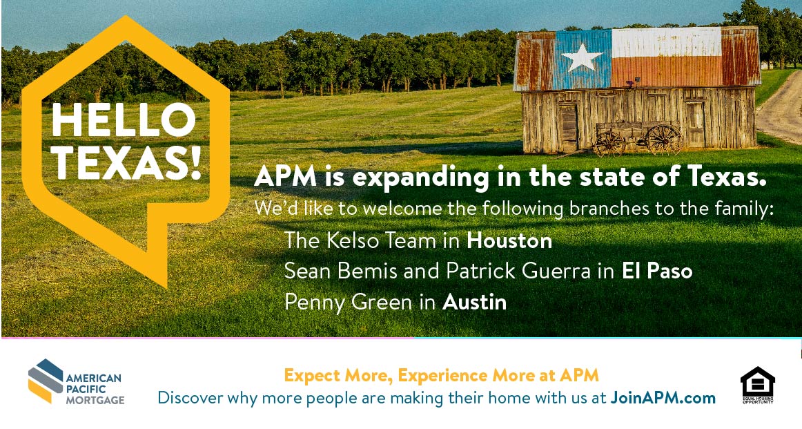 yourloanwarrior's tweet photo. Texas is off to a great start in 2020! Please join me in welcoming our new APM branches, The Kelso Team in Houston, Sean Bemis and Patrick Guerra in El Paso, and Penny Green in Austin! #Texas #APMortgage #APMFamily https://t.co/4AkHToYTnW
