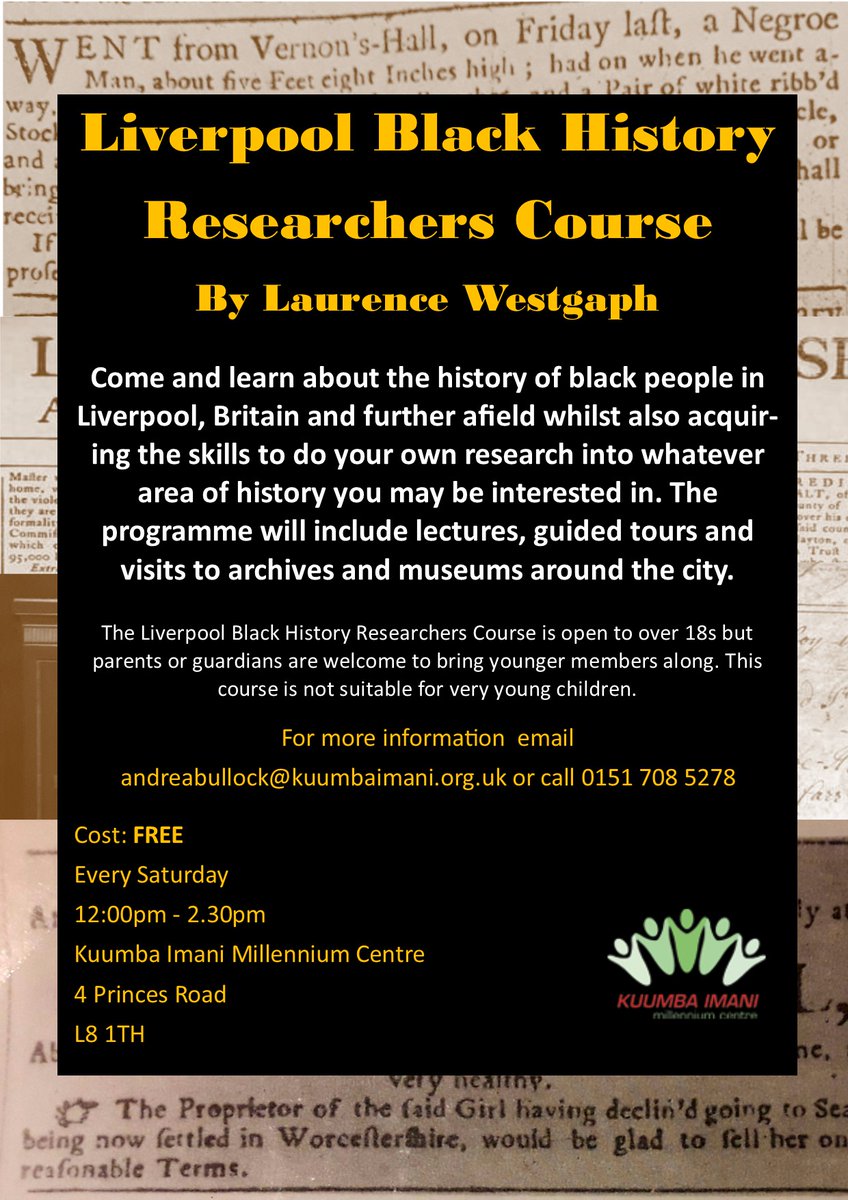 Interested in learning about Liverpool Black history and the impact on the city? Come along to our Liverpool Black History Researchers Group, every Saturday, 12:00pm - 2:30pm. FREE, no booking needed. For more info call 01517085278 or email andreabullock@kuumbaimani.org.uk