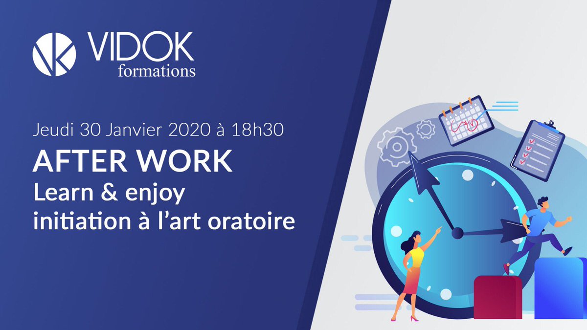 VidokFormations's tweet photo. 🗓 After Work Learn &amp; Enjoy pour une initiation à l’art oratoire ➡️ Retrouvons nous le Jeudi 30 janvier à 18h30 lors d’un atelier découverte entourés de deux experts ! 

Pour s’inscrire : https://t.co/l8p4Hw1JGA https://t.co/1UsntcGxHo
