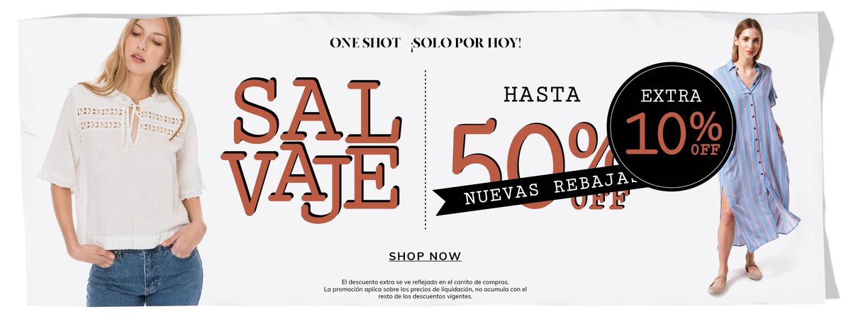 One Shot solo por hoy! Hasta 50% off + 10% EXTRA OFF en SALE. Shop Now!
wanama.com/wanama/mujer/s…
#wanama #ropa #mujer #sale #rebajas