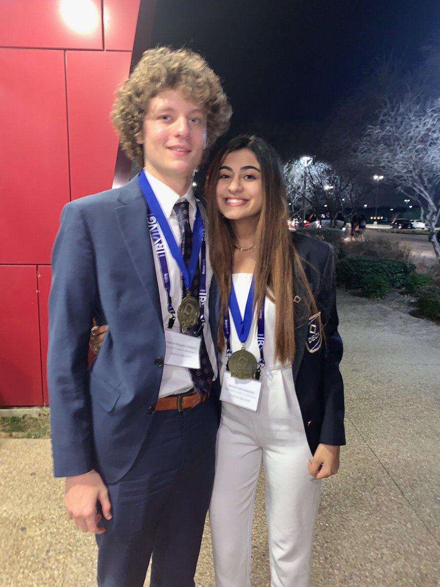 Grapevine_DECA's tweet photo. A very special shoutout to these two! These are our only seniors that have been members for all FOUR years AND have earned medals at Districts all FOUR years! They will represent GHS at State Competition for the 4th time! Congratulations Nathan and Namita! #ghsunity #gcisdcte https://t.co/aaH9HoyRf8