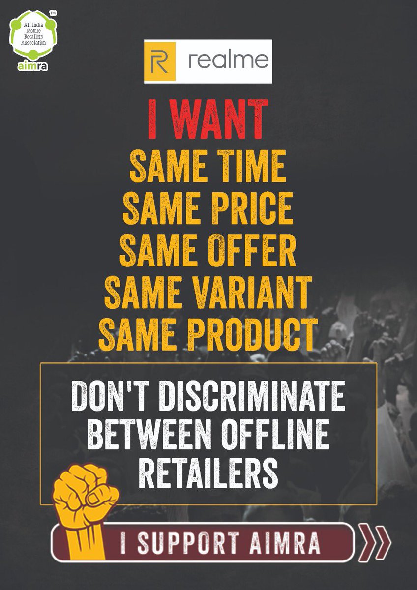 AimraIndia's tweet photo. @MadhavSheth1 Tweet
Don't discriminate between offline retailers, Bill 5i to all the real partners.@nakradeepak @realmemobiles @PiyushGoyal @praveendel @sumitagarwal_82 @writankarmET @timesofindia https://t.co/cvCjbXt9WW