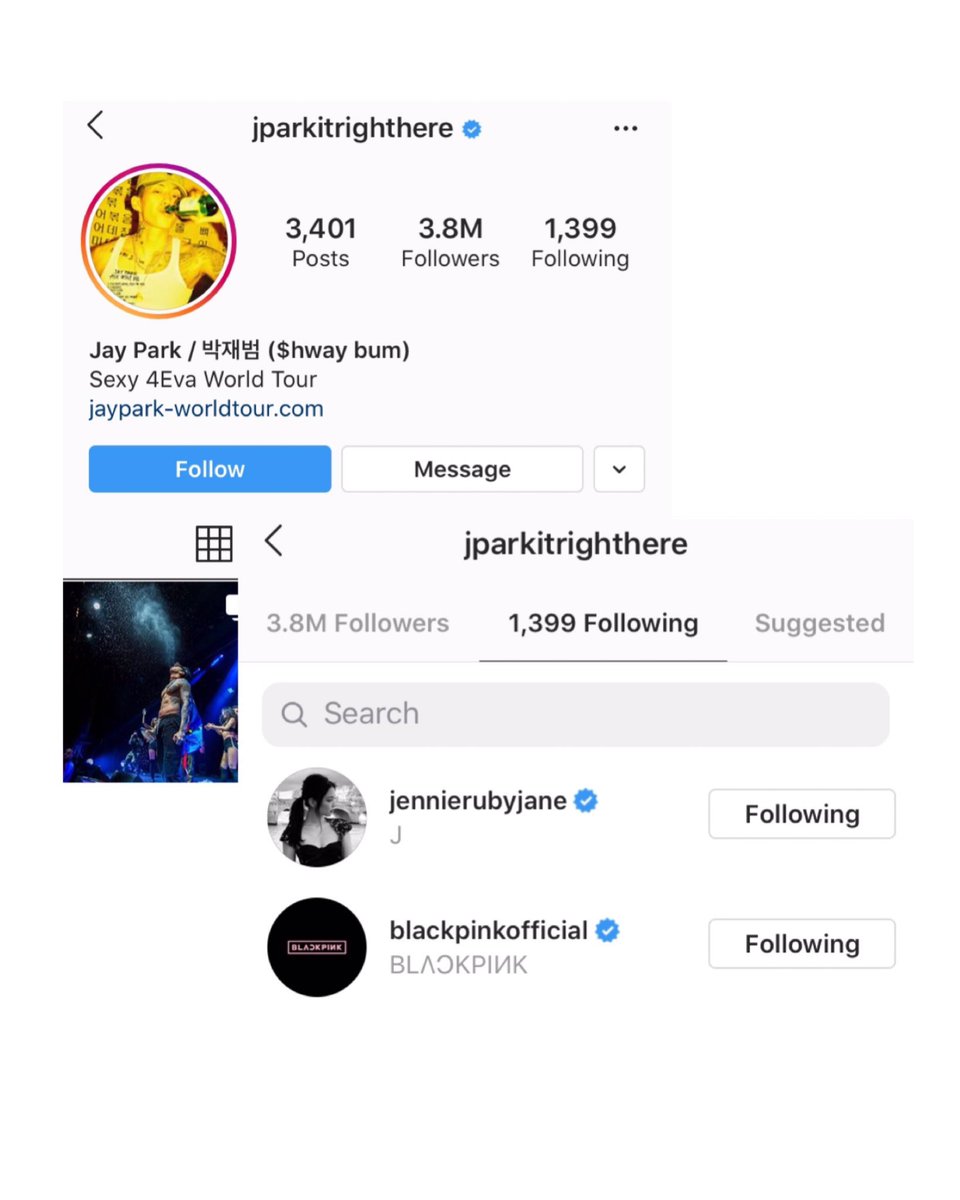 IG | O rapper Jay Park começou a seguir a Jennie e a conta oficial das BLACKPINK no Instagram!

Cr: jennierazzi 

#BLACKPINK #블랙핑크
#JENNIE #제니 <a href="/ygofficialblink/">BLACKPINK GLOBAL BLINK</a>