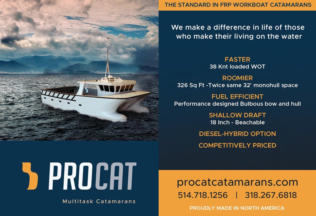 One thing we are super excited about this year is having full-sized work vessels on the show floor, including this cutting-edge catamaran from Pro Cat! How cool is this?! 😄

Check it out for yourself in Booth # 724