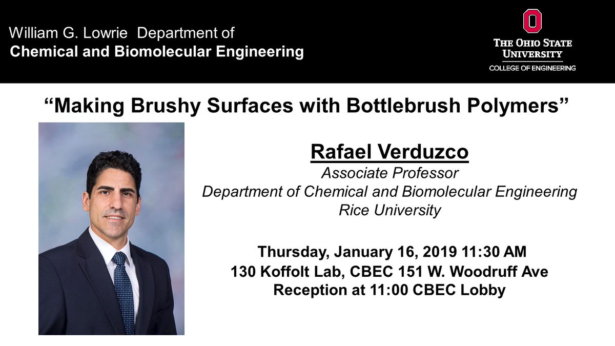 OhioState-CBE (@ohiostatecbe) on Twitter photo We start off our Spring seminar series today with Professor Rafael Verduzco from <a href="/RiceCHBE/">Rice U. Chemical & Biomolecular Engineering</a>! We start off our Spring seminar series today with Professor Rafael Verduzco from <a href="/RiceCHBE/">Rice U. Chemical & Biomolecular Engineering</a>!