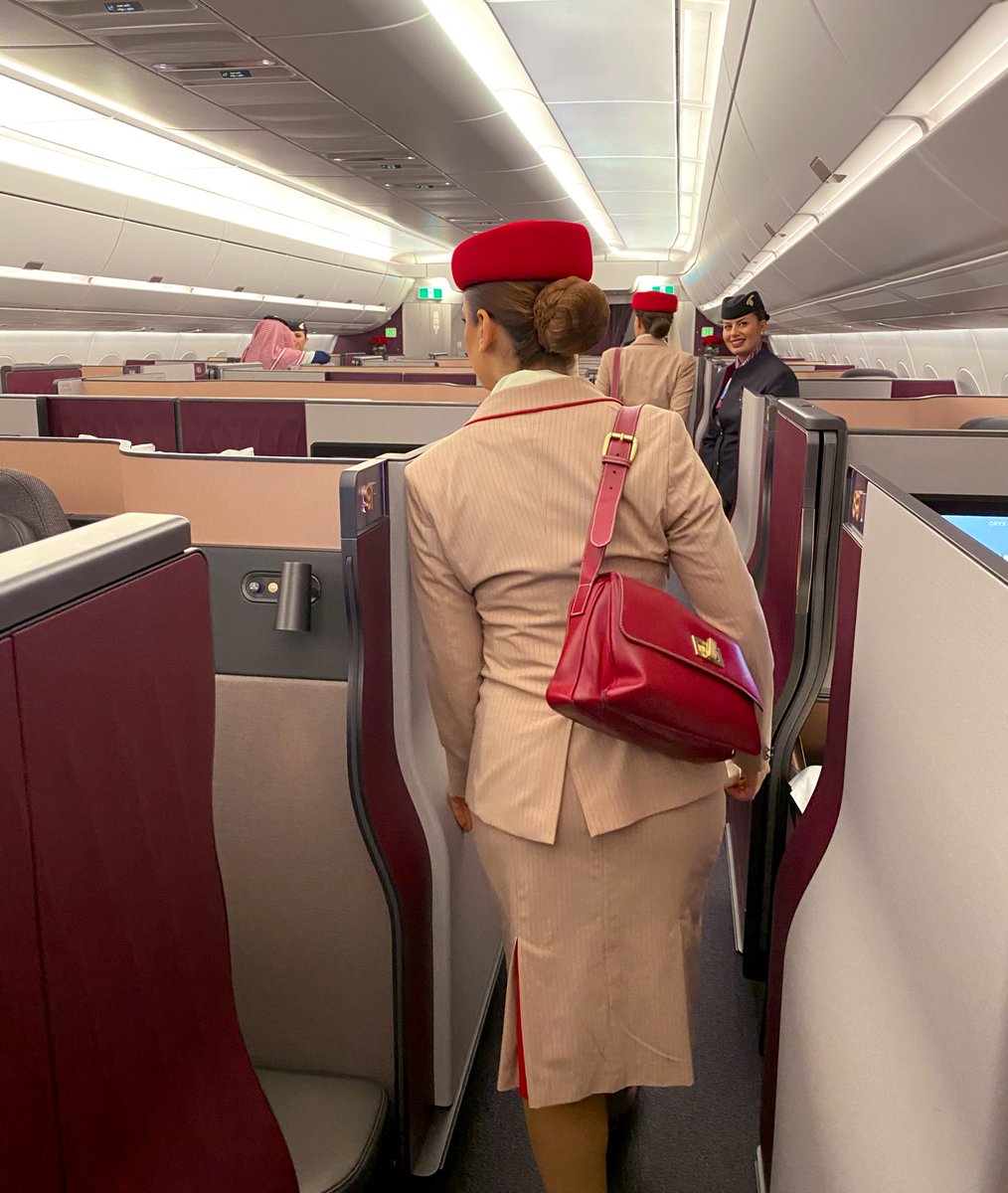 AlexInAir's tweet photo. The unique nature of #KuwaitAirshow. Not a sight you see often: Emirates cabin crew onboard Qatar Airways A350 — united by wings, regardless of geopolitics ✈️🌍 https://t.co/utV8ec3orf