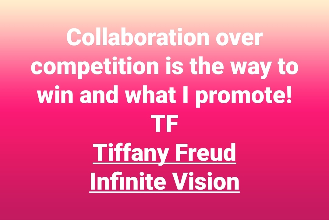tfreud's tweet photo. Collaboration over competition is the way to win and what I promote! TF
#TiffanyFreud #InfiniteVisioninc #ThursdayMotivation #collaboration #competition #motivationalspeakers #AuthorLife #Entrepreneur https://t.co/V1xJ1N4qMA