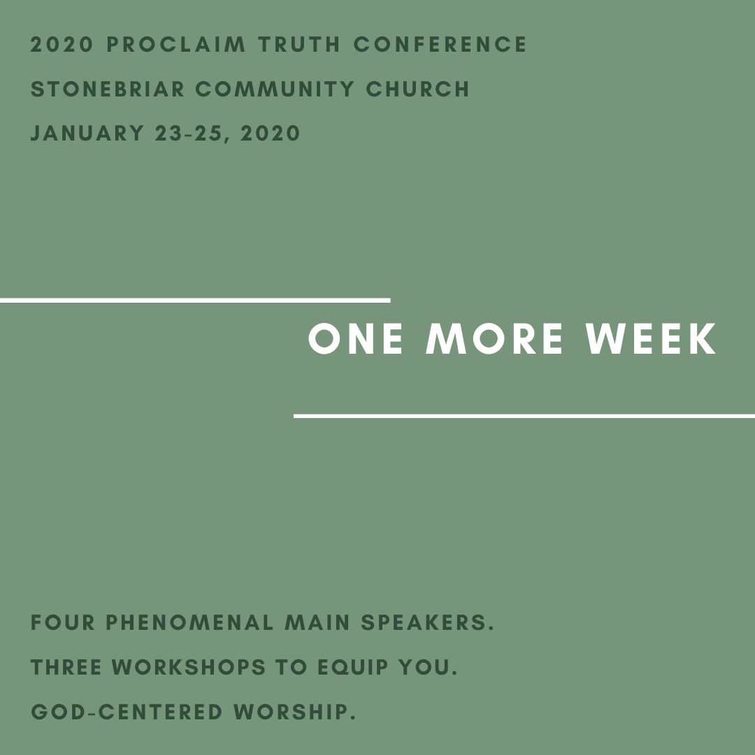 We cannot believe there is only one more week until we open the doors for the 2020 Proclaim Truth Conference! We are busy prepping, praying, and just being excited to watch God.

#ProclaimTruth #ProclaimTruth2020 #KnowingGodsWord